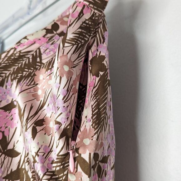 Fray Pink Palm Leaf Print Silk Layered Mini Skirt Side Zip Size 4 - Picture 9 of 10